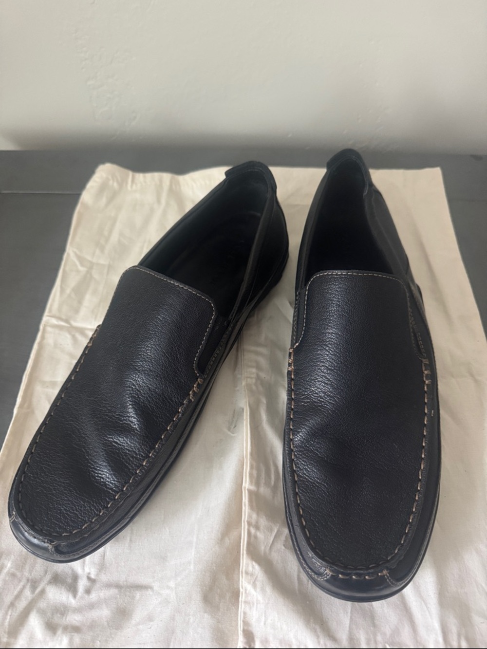 Cole Haan Black Leather Slip-On Driving Loafers